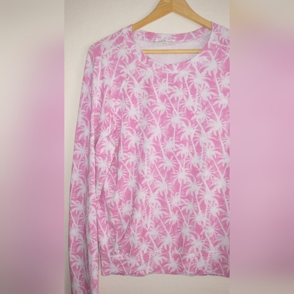 REVOLVE Stripe And Stare Pink And White Palm Copacabana Soft Sweatshirt Top M - Picture 4 of 6